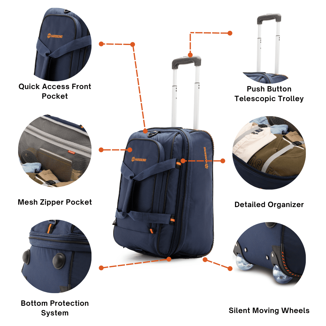 Harissons D-Lite Polyester Travel Duffel (Navy Blue and Orange)